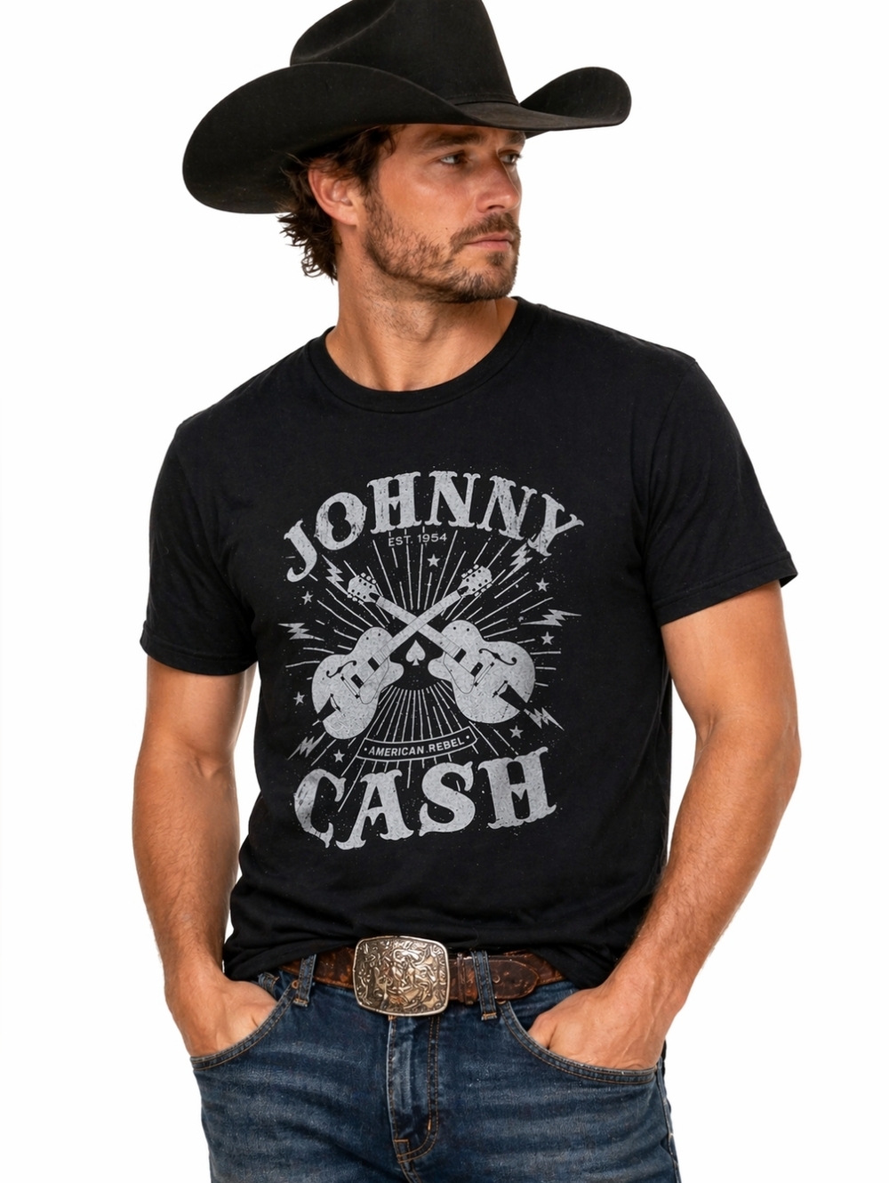 Johnny Cash Graphic Band T-Shirt Black Vintage Style Rock Tee Size M